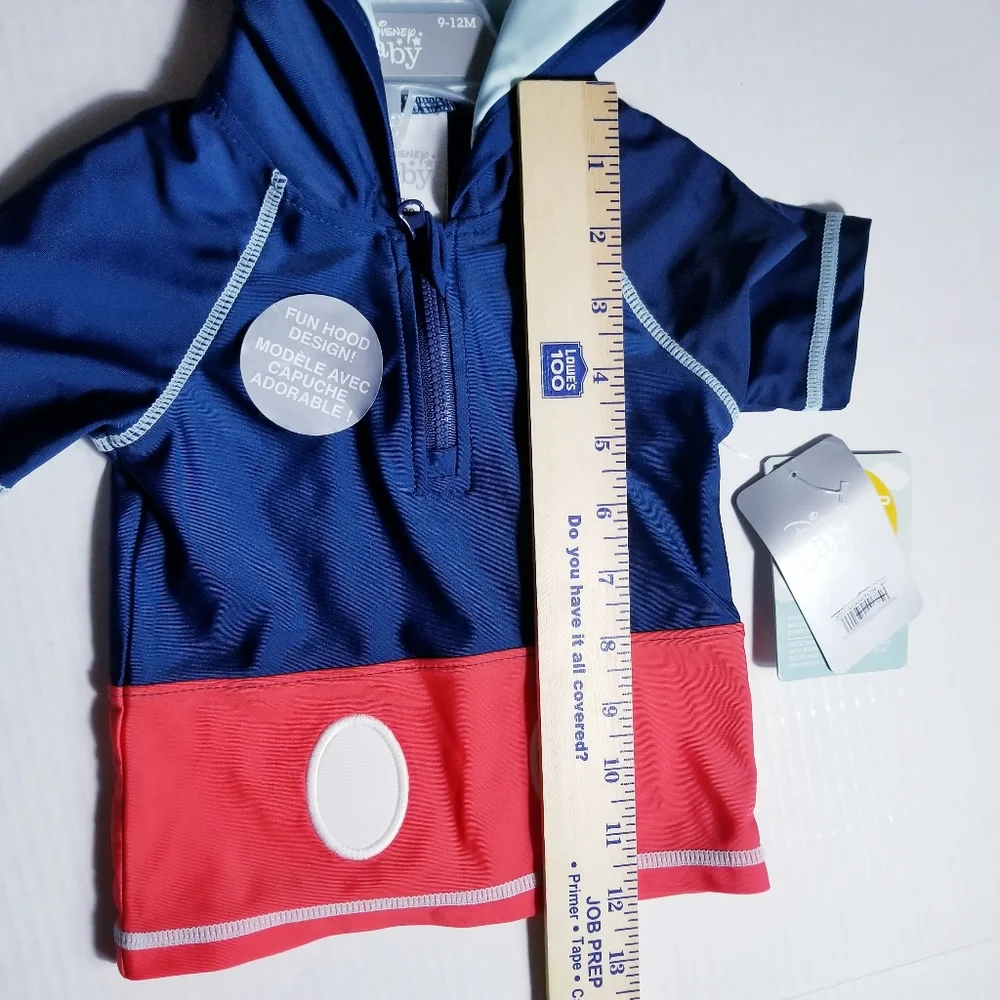 NWT DISNEY BABY MICKEY MOUSE SWIM SHIRT WITH HOOD SIZE 9 TO 12 MONTHS